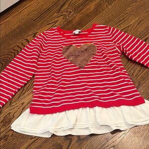 crown & ivy Red and White Striped Kids Long Sleeve Shirt